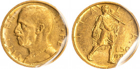 VITTORIO EMANUELE III (1900-1943) - 50 lire 1933 anno XI
Oro
Gigante 23 Rara
Sigillata SPL dal perito NIP Francesco Cavaliere