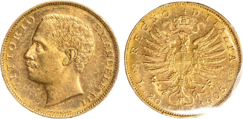 VITTORIO EMANUELE III (1900-1943) - 20 lire 1905
Oro
Gigante 27 Rara
Sigillata q...