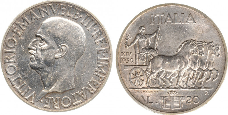 VITTORIO EMANUELE III (1900-1943) - 20 lire 1936
Argento
Gigante 45 Rara
Sigilla...