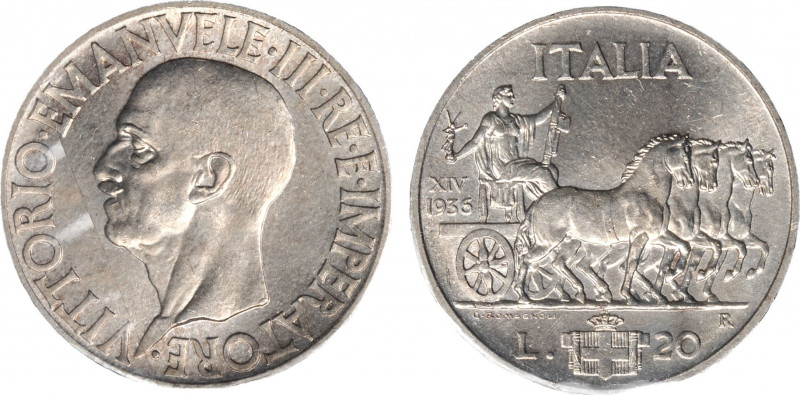Vittorio Emanuele III (1900-1946) - 20 lire 1936
Argento
Gigante 45 Rara
Bell'es...