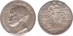 VITTORIO EMANUELE III (1900-1943) - 5 lire 1911
Argento
Gigante 71 Rara
Sigillata SPL dal perito Enrico Zamboni