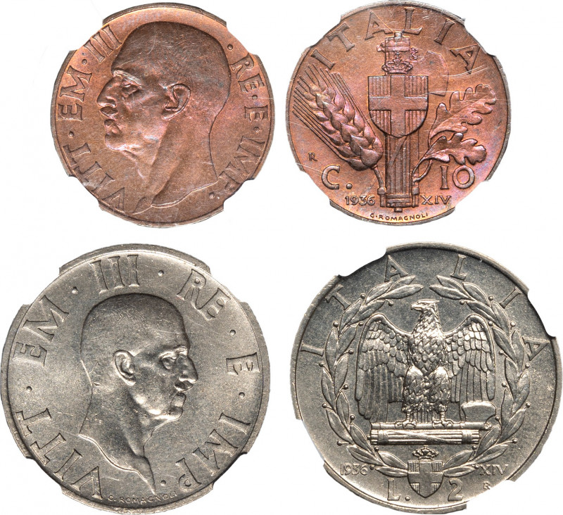 VITTORIO EMANUELE III (1900-1946) - Lotto 2 monete:

2 lire 1936
Nichel
Gigante ...