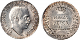 SOMALIA ITALIANA - VITTORIO EMANUELE III (1909-1925) - Mezza rupia 1919
Argento
Gigante 13 Non comune
Buon esemplare 
Sigillata SPL+ dal perito NIP Fa...