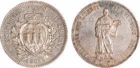 SAN MARINO - Vecchia monetazione (1864-1938) - 5 lire 1898
Argento
Gigante 17 Rara
Minimi hairlines su fondi lucenti. Ottimi rilievi.
SPL-FDC