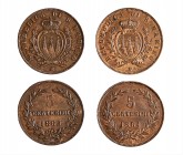 SAN MARINO - Vecchia monetazione (1864-1938) - lotto 2 monete da 5 centesimi

5 centesimi 1864
Rame
Gigante 37 Rara
SPL

5 centesimi 1869
Rame...