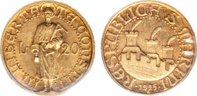 SAN MARINO - Vecchia monetazione (1864-1938) - 20 lire 1925
Oro
Gigante 1 Molto rara
Ottimo esemplare
Sigillata SPL-FDC dal perito NIP Francesco Caval...