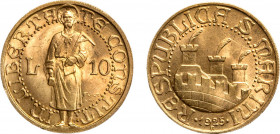 SAN MARINO - Vecchia monetazione (1864-1938) - 10 lire 1925
Oro
Gigante 9 Rara
Ottimo esemplare con lustro di conio integro ed omogeneo
q.FDC