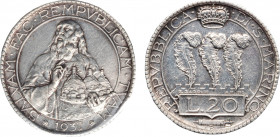 SAN MARINO - Vecchia monetazione (1864-1938) - 20 lire 1937
Argento
Gigante 7 Rara
Sigillata q.SPL dal perito NIP Fabio Grimoldi con nota 'colpetto - ...