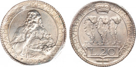 SAN MARINO - Vecchia monetazione (1864-1938) - 20 lire 1938
Argento
Gigante 8 Molto rara
Esemplare di notevole conservazione
Sigillata FDC dal perito ...