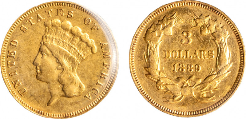 STATI UNITI D'AMERICA - 3 dollari 1889
Oro
KM# 84 Molto rara
Ottimo BB
Sigillata...