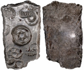 bull, flower, tree and other ancillary symbol Punch Marked Silver Five Shana Coin of Shakya Janapada.