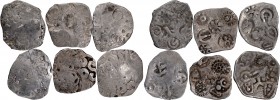 A lot of Rare 6 coins of Punch Marked Silver Karshapana Coins of Kosala Janapada.