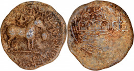 Unpublished and Extremely Rare Lead Coin of Rano Khadakamasa with Brahmi legend  Rano Kosikiputasa Herantildeakānām Sirihellip.