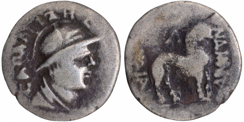 Early Kushans-Yuezhi, Sapadbizes (20-1 BC), Silver Hemidrachma, Obv: a helmeted ...