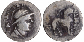 Very Rare Silver Hemidrachma Coin of Sapadbizes of Early Kushans with Greek legend NANA with Lion Symbol.