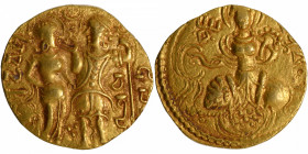 Extremely Rare King and Queen type UNC Gold Dinar Coin of Samudra Gupta of Gupta Dynasty issued in the memory of his parents Chandragupta I and Kumara...