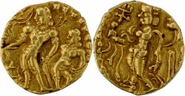 Extremely Rare Chhatra type Gold Dinar Coin of Chandragupta II Raja Vikramaditya of Gupta Dynasty in Sharp Struck.