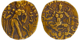 Exceedingly Rare Reverse Archer type Gold Dinar Coin of Kumaragupta I Mahendraditya of Gupta Dynasty.