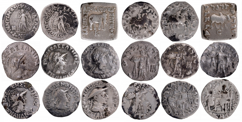 Indo Greeks, Silver Drachma (9), Set of 9 Coins of Different Rulers, about very ...