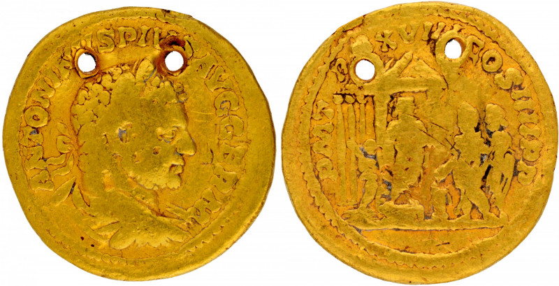 Roman Empire, Caracalla (198-217 CE), Gold Aureus, Obv: a laureate, draped and c...