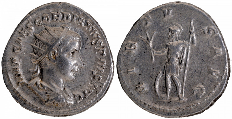 Roman Empire, Gordiano III (238-244 CE), Silver Denarius, Obv: radiate, draped, ...