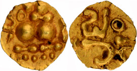 Exceedingly Rare and Unlisted Gold Quarter Fanam Coin of Nolambas of Central Karnataka  Kannada letter Bam and Ankush.