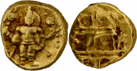 A Rare Gold Varaha Coin of Venkatapathiraya II of Aravidu Dynasty of Vijayanagara Empire  God Venkateshwara standing under an ornamental Arch.