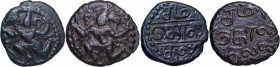 Rare 2 Copper Kasu Coins of Banas of Madurai, stylized Garuda with Tamil Legend  Tamil legend Sama ra ko la ka la n in three lines.