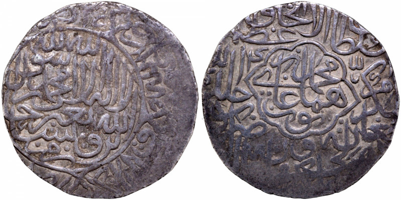 Humayun, Agra Mint, Silver Shahrukhi, AH (9)44, Obv: Arabic legends The Kalima S...