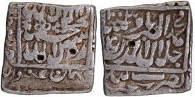 Extremely Fine Unlisted Type Very Rare Silver Square Rupee Coin of Akbar of Bang Mint, Persian legends Jalal ud din Muhammad Akbar Badshah Ghazi.
