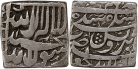 A Rare Silver Square Rupee Coin of Akbar of Bangala Mint without test marks in extremely fine Condition.
