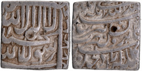 Unlisted type Extremely Rare three lined type couplet Silver Square Rupee Coin of Akbar of Bangala Mint extremely fine Condition.