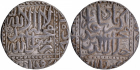UNC  Extremely Rare Sharp Strike Silver Rupee Coin of Akbar of Anhirwala Patan Mint with original toning.