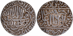 A Unlisted Type Rare Early issue Broad flan Silver Rupee Coin of Akbar of Jaunpur Mint.