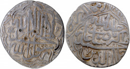 Verr Rare Silver Rupee Coin of Akbar of completely visible Mint name of Lahore.