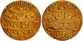 Extremely Rare Gold Mohur Coin of Shah Jahan of Ahmadabad Mint of Farwardin Month with original Luster in incredible quality.