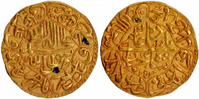 Extremely Rare Gold Mohur Coin of Shah Jahan of Akbarabad Mint, sharply struck with original luster in superb quality.