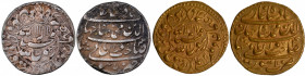 Extremely Rare Pair Silver Rupee & Unlisted Gold Mohur Coin of Shah Jahan of Lahore Mint of Kalima in Circle Type, sharply struck in superb luster.