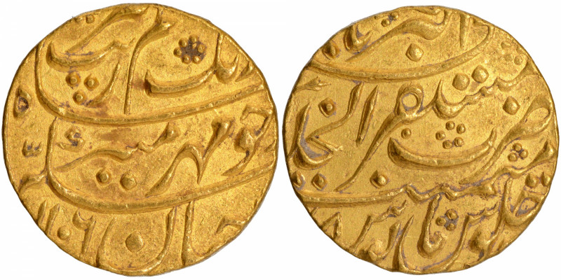 Aurangzeb Alamgir, Akbarabad Mustaqir-ul-Khilafa Mint, Gold Mohur, AH 1106/X8 RY...