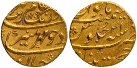 Rare Gold Mohur Coin of Aurangzeb Alamgir of Khujista Bunyad Mint.