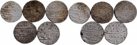 Lot of five Silver Rupee Coins of Muhammad Shah of Shahjahanabad Dar ul Khilafa Mint.