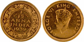 Proof Bronze One Twelfth Anna Coin of King George VI of Calcutta Mint of 1939.