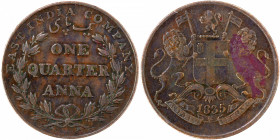 Copper One Quarter Anna Coin of East India Company of Bombay Mint of 1835.