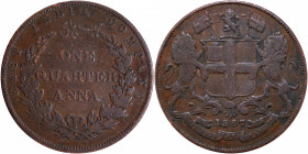 Copper One Quarter Anna Coin of East India Company of Birmingham Mint of 1857.
