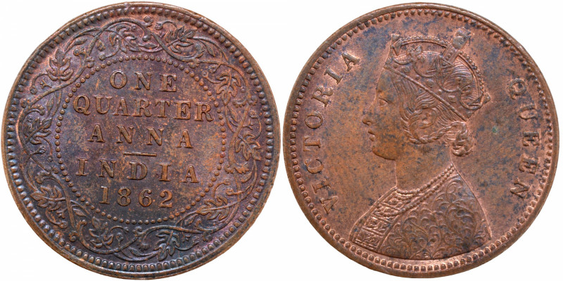 1862, Victoria Queen, Copper 1/4 Anna, Madras Mint, no 'v', A/I/no mm, (PR # 604...