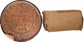 Roll Bronze One Quarter Anna Coin of King George V of Calcutta Mint of 1919.