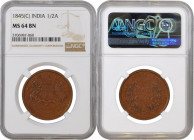 Copper Half Anna Coin of East India Company of Calcutta Mint of 1845.