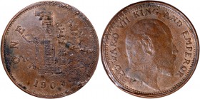 Trial Strike Copper One Anna Coin of King Edward VII of Calcutta Mint of 1904.