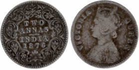 Silver Two Annas Coin of Victoria Queen of Calcutta Mint of 1876.