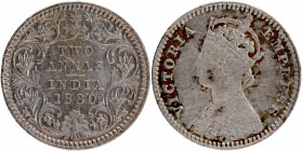 Silver Two Annas Coin of Victoria Empress of Calcutta Mint of 1880.